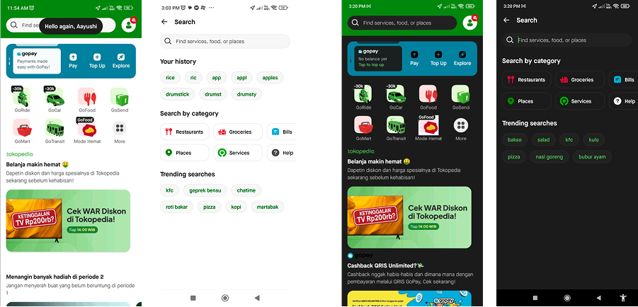 Gojek screens