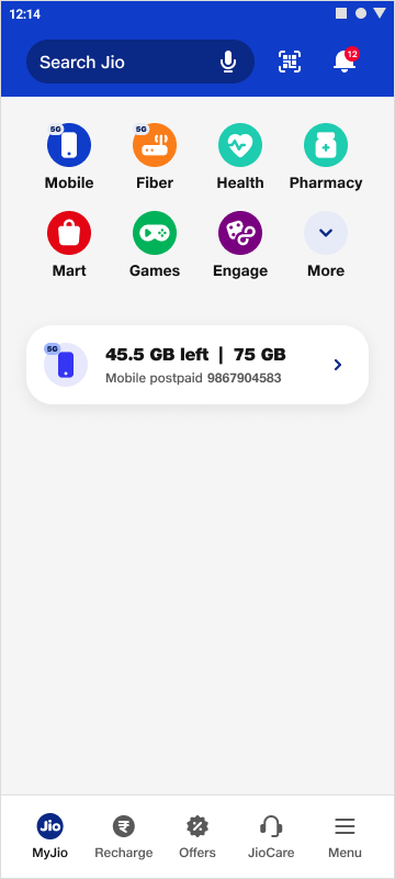 MyJio home top