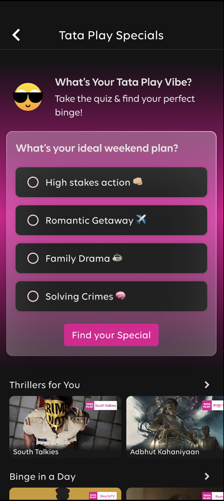 “What’s your vibe?” quiz screen