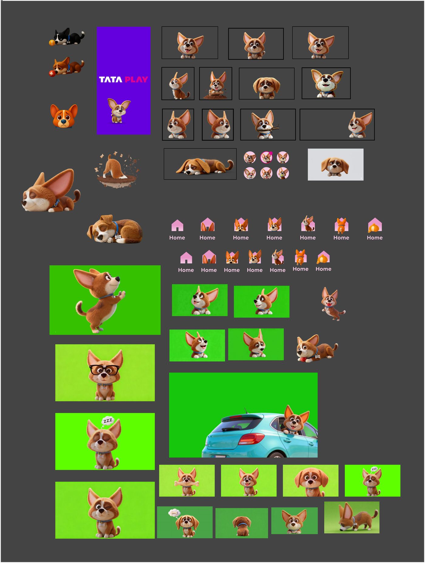 AI explorations — moodboard wall of 140+ Coco concepts